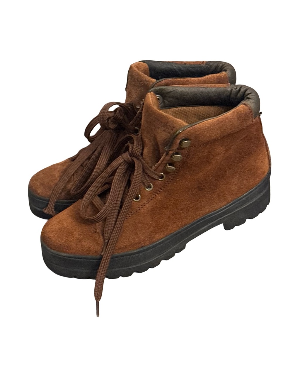 Cole Haan Cognac Brown Suede Grunge Gorpcore Lace-Up Ankle Boots Size 8M
